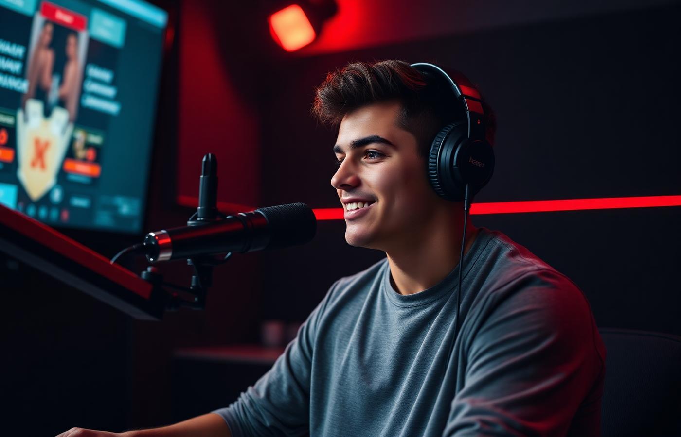 Student-athlete recording a podcast episode in the NILO studio
